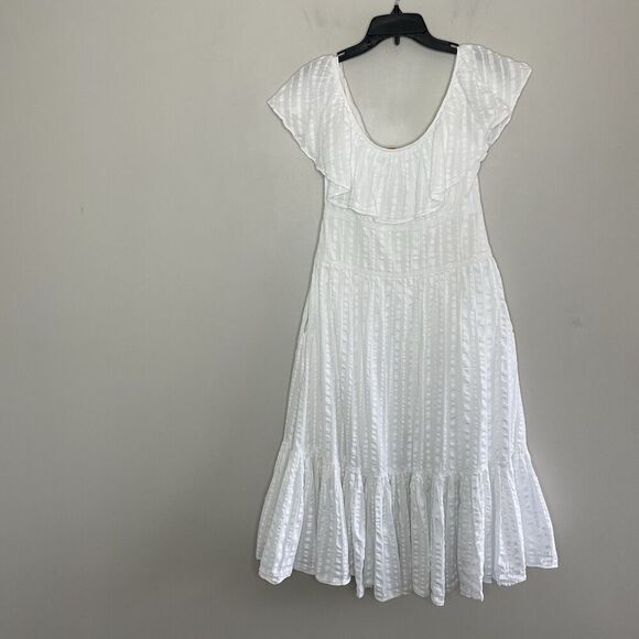 TORY BURCH Midi Dress Women 6 White Striped Seersucker 100% Cotton - Picture 9 of 16